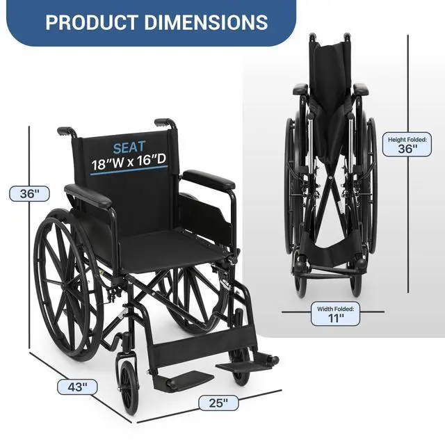 Alt view image 2 of 7 - monicare Folding Self-Propelled Wheelchair, Heavy-Duty Wheel Chair with Flip-Back Armrest Swing-Away Footrest, 18 Inch Wide Seat All-Terrain Wheelchair for Adults, 300lbs Capacity, Black