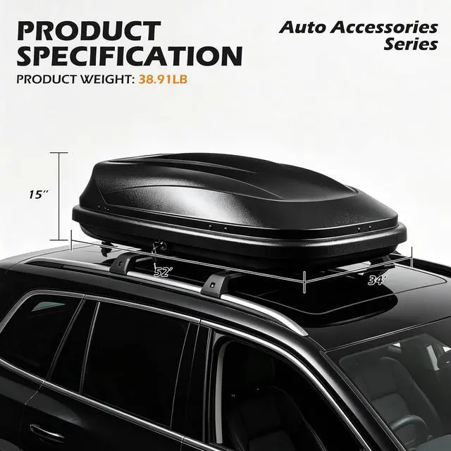 Alt view image 2 of 6 - Rooftop Cargo Box Series (11 Cubic) | Hard Shell, Lockable, Top Storage Case Roof Box Carrier, 13 & 11 Cubic Ft, 110 lbs Capacity, Camping, Road Trip Ready