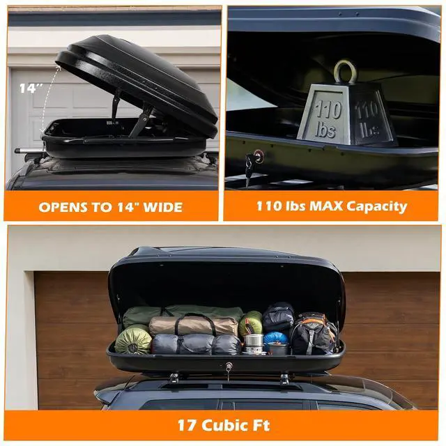 Alt view image 6 of 6 - Rooftop Cargo Box Series (11 Cubic) | Hard Shell, Lockable, Top Storage Case Roof Box Carrier, 13 & 11 Cubic Ft, 110 lbs Capacity, Camping, Road Trip Ready