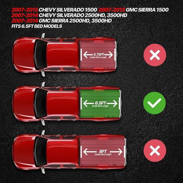 Alt view image 2 of 7 - Soft Tri-Fold Truck Bed Cover Soft Vinyl Tonneau Cover Compatible with 2007-2013 GMC Sierra Chevy Silverado 1500 Fleetside/Styleside 6.5Ft Bed