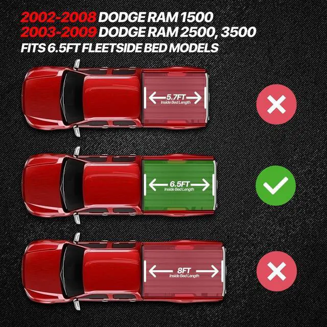 Alt view image 2 of 7 - Roll-Up Truck Bed Cover Soft Vinyl Tonneau Cover Compatible with 2002-2018 Ram 1500, 2003-2023 Ram 2500 3500 6.5 Ft. Fleetside Bed