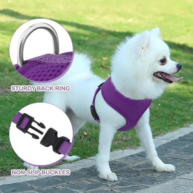 Alt view image 5 of 7 - Dog Harness for Small Sized Dog, Soft Puppy Padded Vest for Walking, Running, Training - Purple, XS