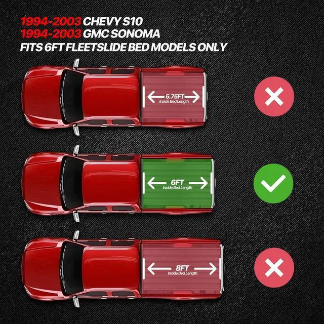 Alt view image 2 of 7 - Soft Tri-Fold Truck Bed Cover Soft Vinyl Tonneau Cover Compatible with 1994-2004 Chevy S10 GMC Sonoma Fleetside 6 Ft. Fleetside Bed