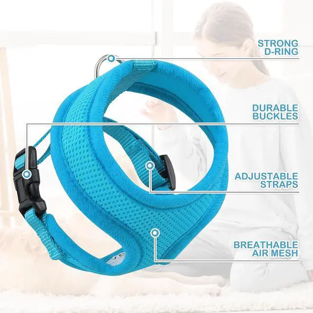 Alt view image 4 of 7 - Dog Harness for Small Sized Dog, Soft Puppy Padded Vest for Walking, Running, Training - Sky Blue, XS