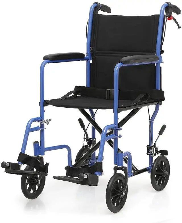 Main image of Transport Wheelchair for Adults, 16 Inch Seat, Steel Frame, 8" Wheel, Blue
