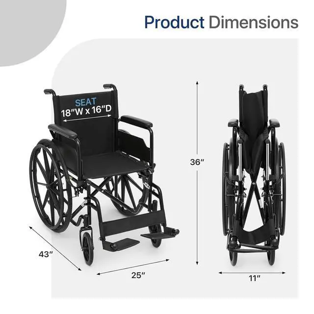 Alt view image 2 of 7 - Self-Propelled Wheelchair for Adults, 18 Inch Seat, Steel Frame, 24" Wheel, Black