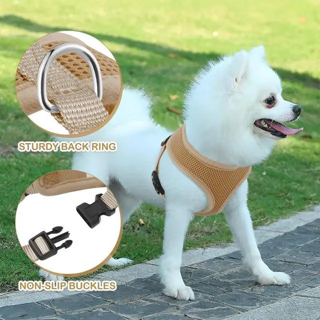 Alt view image 5 of 7 - Dog Harness for Small Sized Dog, Soft Puppy Padded Vest for Walking, Running, Training - Light Brown, XS