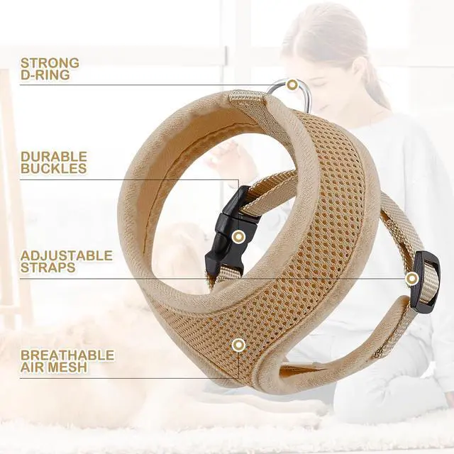 Alt view image 4 of 7 - Dog Harness for Small Sized Dog, Soft Puppy Padded Vest for Walking, Running, Training - Light Brown, XS
