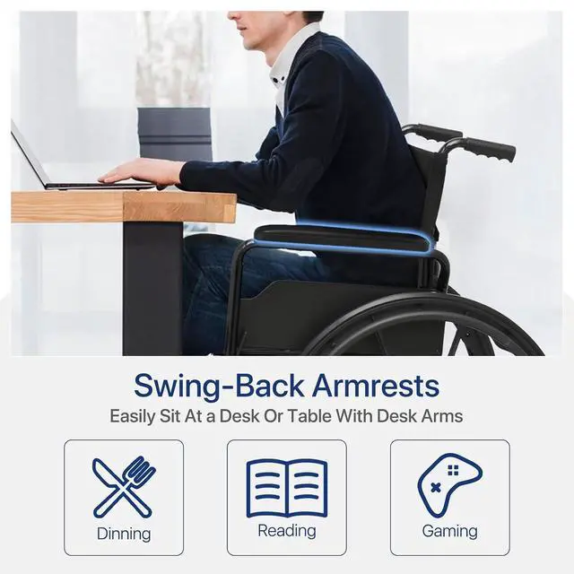Alt view image 4 of 7 - Self-Propelled Wheelchair for Adults, 18 Inch Seat, Steel Frame, 24" Wheel, Black