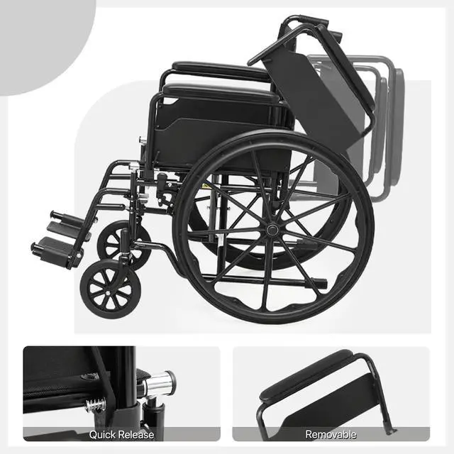 Alt view image 5 of 7 - Self-Propelled Wheelchair for Adults, 18 Inch Seat, Steel Frame, 24" Wheel, Black