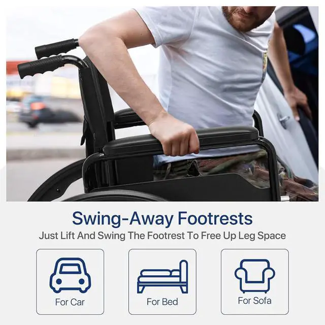 Alt view image 6 of 7 - Self-Propelled Wheelchair for Adults, 18 Inch Seat, Steel Frame, 24" Wheel, Black