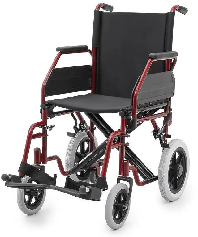 Main image of Transport Wheelchair for Adults, 17 Inch Seat, Steel Frame, 23.5" Wheel, Red