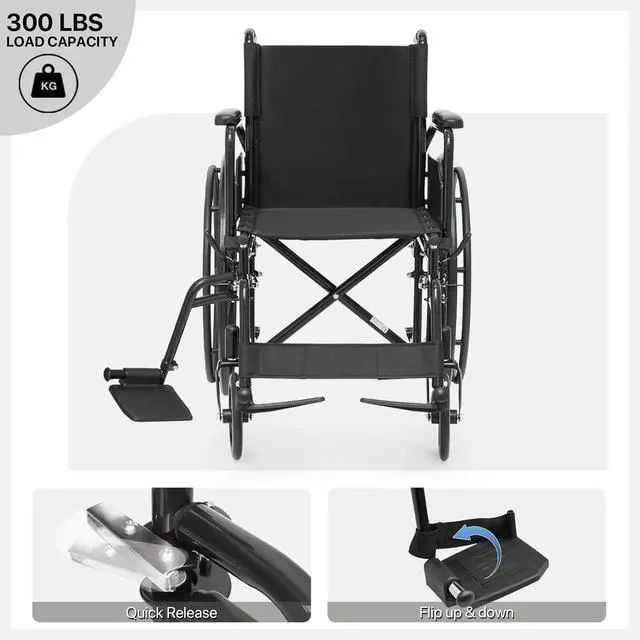 Alt view image 7 of 7 - Self-Propelled Wheelchair for Adults, 18 Inch Seat, Steel Frame, 24" Wheel, Black