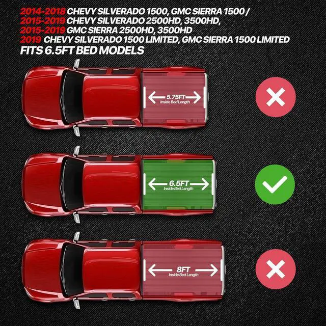 Alt view image 2 of 7 - Roll-Up Truck Bed Cover Soft Vinyl Tonneau Cover Compatible with 2014-2019 Silverado Sierra 1500LD 2500HD 3500HD 6.5 Ft. Fleetside Bed