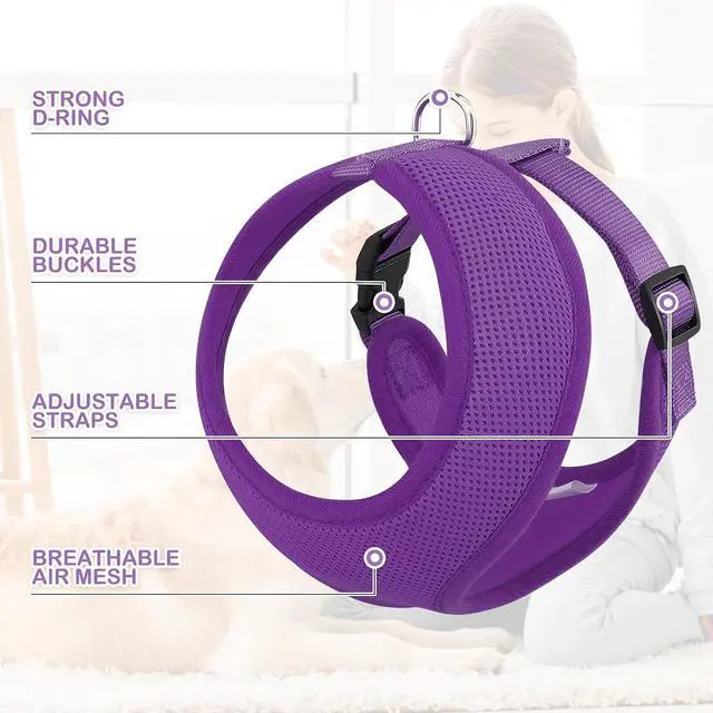 Alt view image 4 of 7 - Dog Harness for Medium Sized Dog, Soft Puppy Padded Vest for Walking, Running, Training - Purple, L