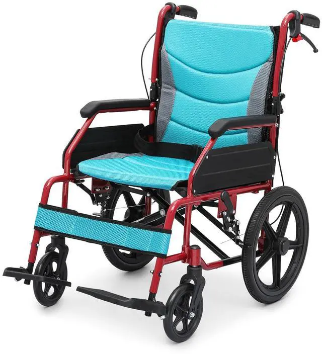 Main image of Transport Wheelchair for Adults, 17 Inch Seat with Cushion, Aluminum Frame, 15" Wheel, Red