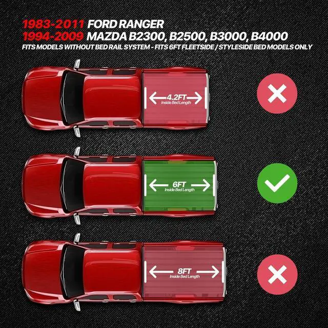 Alt view image 2 of 7 - Soft Tri-Fold Truck Bed Cover Soft Vinyl Tonneau Cover Compatible with 1983-1999 Ranger B2300 B2500 B3000 B4000 6.5 Ft. Fleetside Bed
