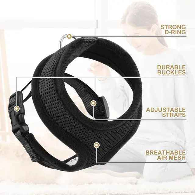 Alt view image 4 of 7 - Dog Harness for Small Sized Dog, Soft Puppy Padded Vest for Walking, Running, Training - Black, XS