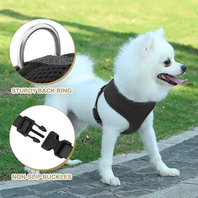 Alt view image 5 of 7 - Dog Harness for Small Sized Dog, Soft Puppy Padded Vest for Walking, Running, Training - Black, XS