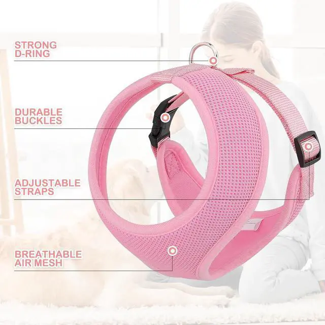 Alt view image 4 of 7 - Dog Harness for Medium Sized Dog, Soft Puppy Padded Vest for Walking, Running, Training - Pink, L