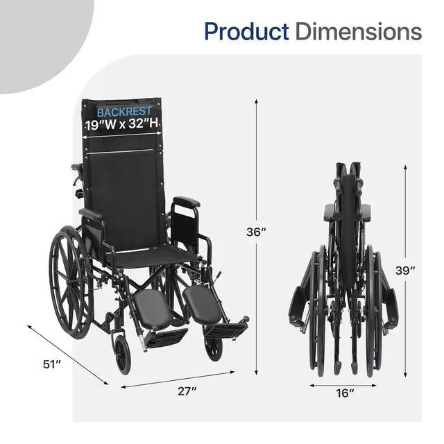 Alt view image 2 of 7 - Self-Propelled Wheelchair for Adults, 19 Inch Seat, Steel Frame, 24" Wheel, Black