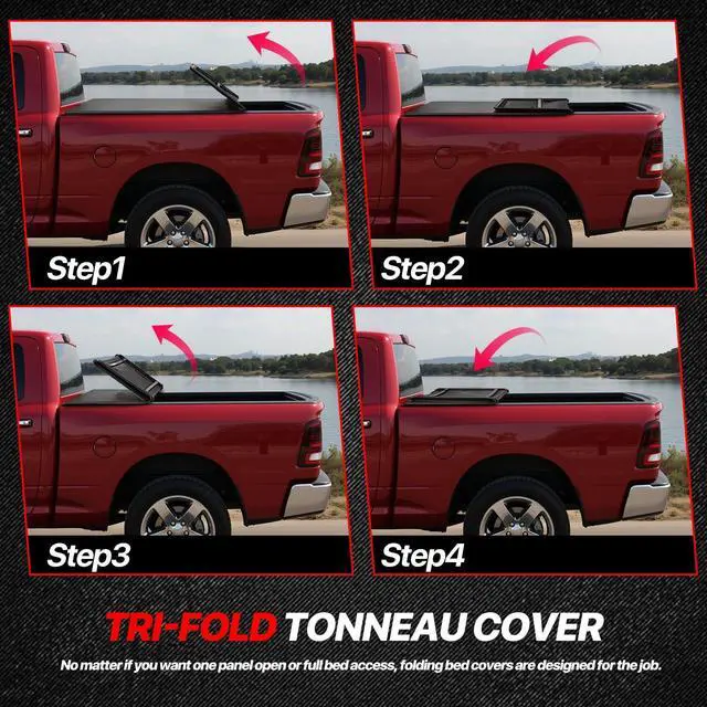 Alt view image 3 of 7 - Soft Tri-Fold Truck Bed Cover Soft Vinyl Tonneau Cover Compatible with 1983-1999 Ranger B2300 B2500 B3000 B4000 6.5 Ft. Fleetside Bed