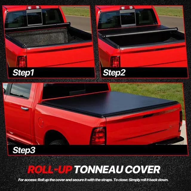 Alt view image 3 of 7 - Roll-Up Truck Bed Cover Soft Vinyl Tonneau Cover Compatible with 1999-2018 F-250 F-350 F-450 6.5 Ft. Fleetside Bed