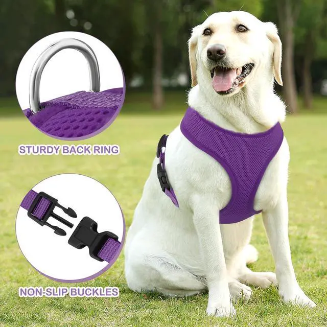 Alt view image 5 of 7 - Dog Harness for Large Sized Dog, Soft Puppy Padded Vest for Walking, Running, Training - Purple, XL