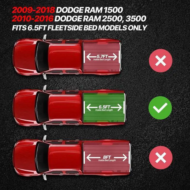 Alt view image 2 of 7 - Hard Truck Bed Cover Tri-Fold Tonneau Cover Compatible with 2009-2018 Dodge Ram 1500 2500 3500 6.5 Ft. Fleetside Bed