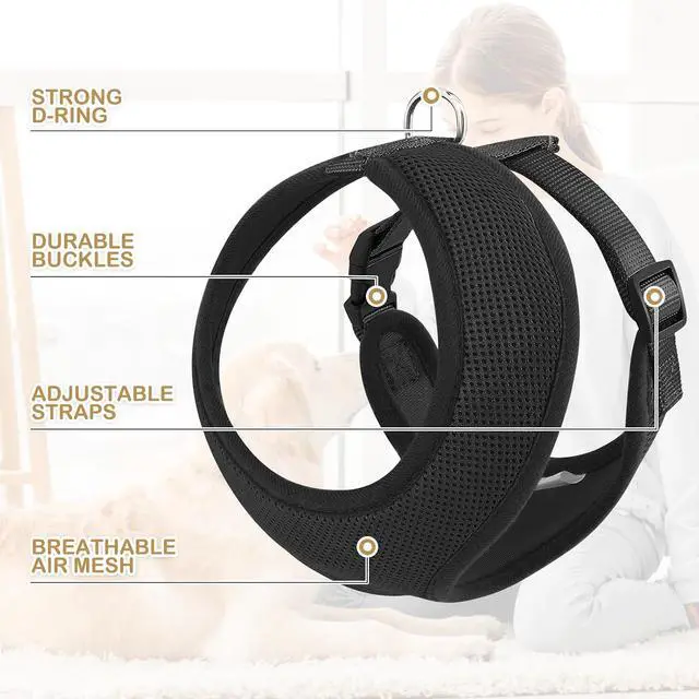 Alt view image 4 of 7 - Dog Harness for Medium Sized Dog, Soft Puppy Padded Vest for Walking, Running, Training - Black, L