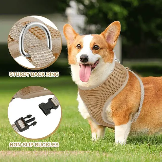 Alt view image 5 of 7 - Dog Harness for Small Sized Dog, Soft Puppy Padded Vest for Walking, Running, Training - Light Brown, M