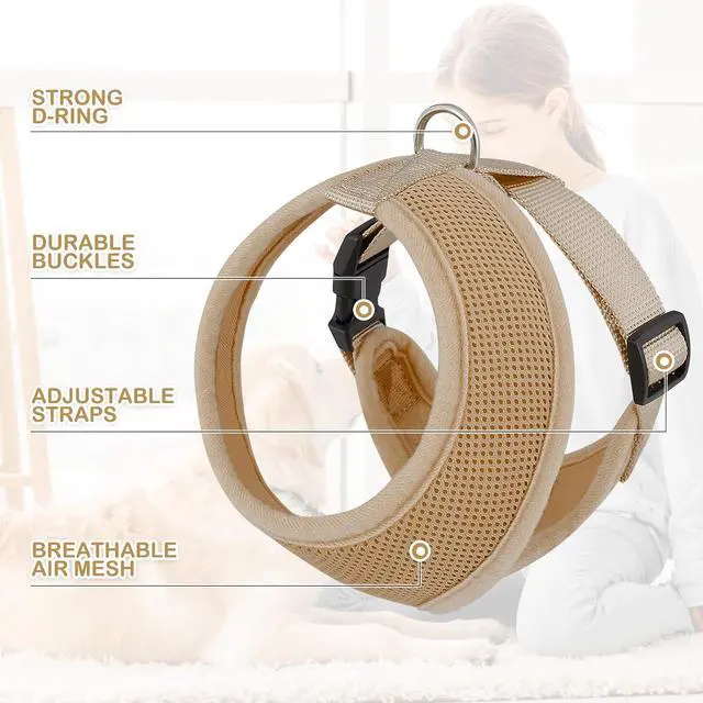 Alt view image 4 of 7 - Dog Harness for Small Sized Dog, Soft Puppy Padded Vest for Walking, Running, Training - Light Brown, M