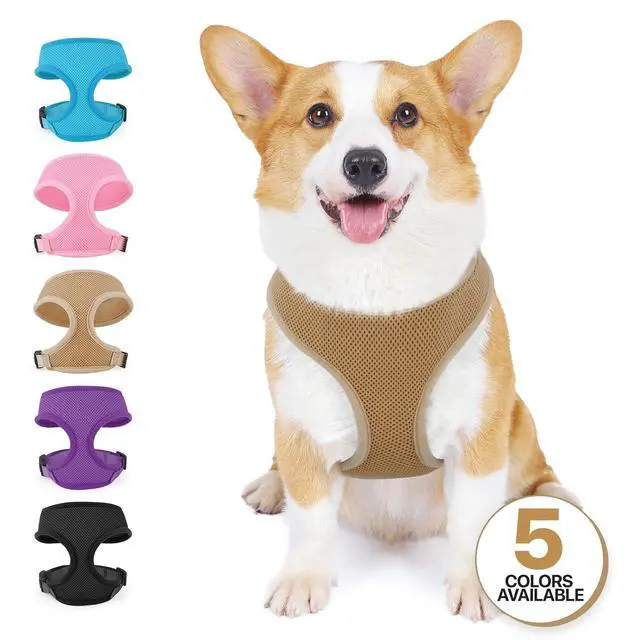 Alt view image 7 of 7 - Dog Harness for Small Sized Dog, Soft Puppy Padded Vest for Walking, Running, Training - Light Brown, M