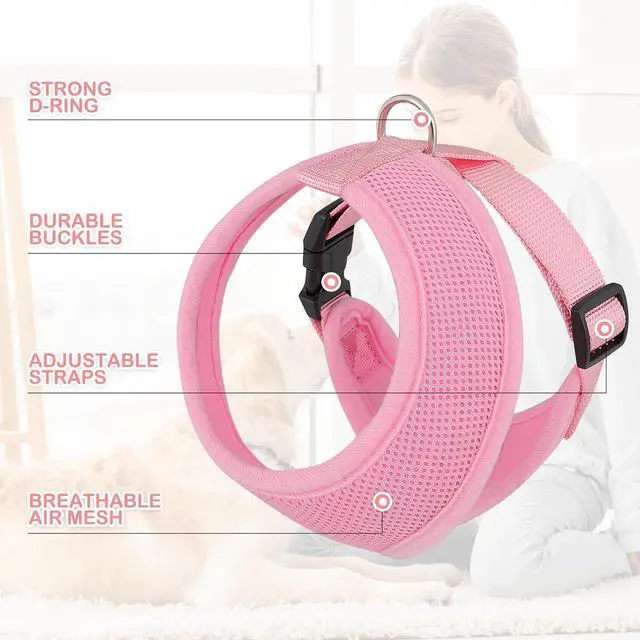 Alt view image 4 of 7 - Dog Harness for Small Sized Dog, Soft Puppy Padded Vest for Walking, Running, Training - Pink, M