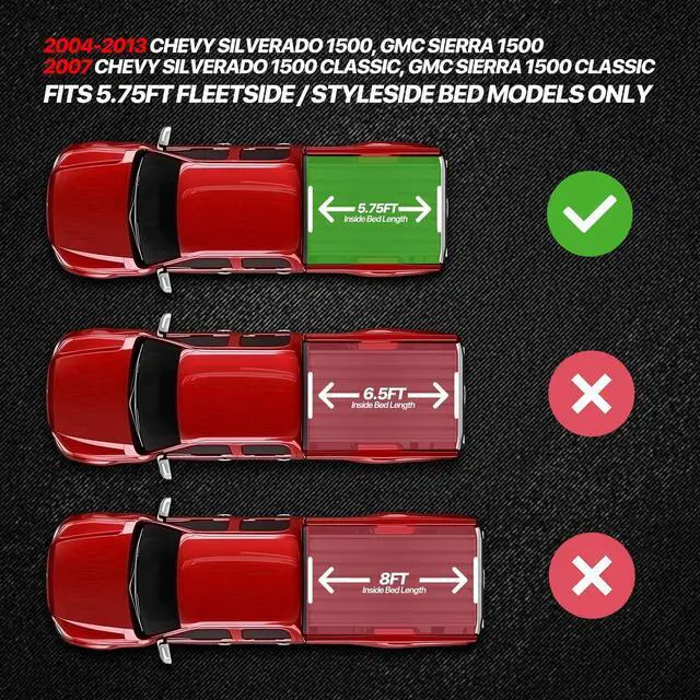 Alt view image 2 of 7 - Hard Truck Bed Cover Tri-Fold Tonneau Cover Compatible with 2019-2025 Sierra Silverado 1500 5.8Ft. Fleetside/Styleside Bed