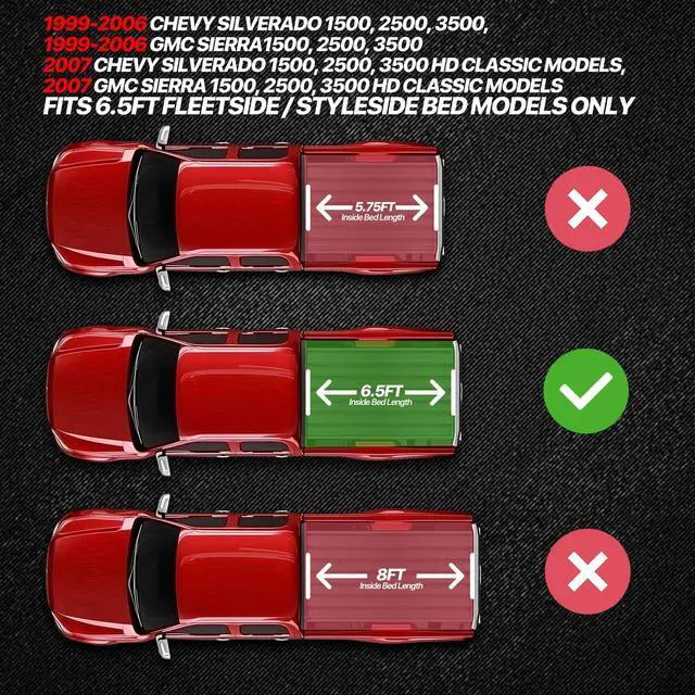 Alt view image 2 of 7 - Hard Truck Bed Cover Tri-Fold Tonneau Cover Compatible with 1999-2006 Sierra Silverado 1500 2500 3500 6.5 Ft. Fleetside Styleside Bed