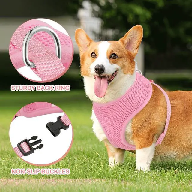 Alt view image 5 of 7 - Dog Harness for Small Sized Dog, Soft Puppy Padded Vest for Walking, Running, Training - Pink, M