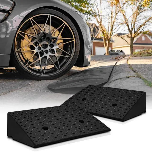 Main image of Heavy-Duty Rubber Threshold Ramp for Driveway Curb & Loading Dock - 4.5" Height for Cars, Motorcycles & Warehouses (19.5" L x 12" W) 2 Pcs