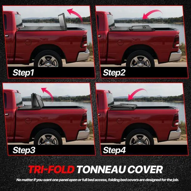 Alt view image 3 of 7 - Hard Truck Bed Cover Tri-Fold Tonneau Cover Compatible with 2009-2018 Dodge Ram 1500 2500 3500 6.5 Ft. Fleetside Bed