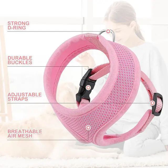 Alt view image 4 of 7 - Dog Harness for Small Sized Dog, Soft Puppy Padded Vest for Walking, Running, Training - Pink, XS