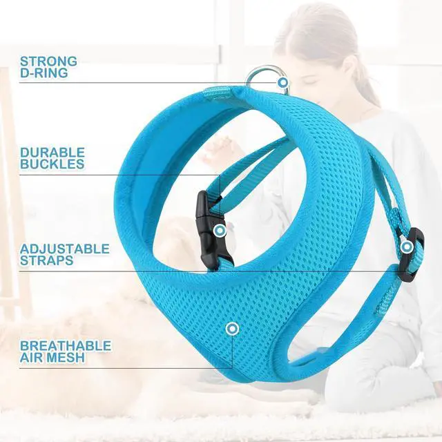 Alt view image 4 of 7 - Dog Harness for Small Sized Dog, Soft Puppy Padded Vest for Walking, Running, Training - Sky Blue, S