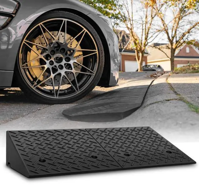 Main image of Heavy-Duty Rubber Threshold Ramp for Driveway Curb & Loading Dock - 8" Height for Cars, Motorcycles & Warehouses (38.5" L x 19.5" W)