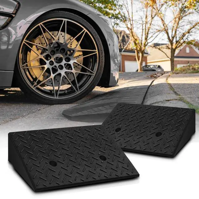 Main image of Heavy-Duty Rubber Threshold Ramp for Driveway Curb & Loading Dock - 5.5" Height for Cars, Motorcycles & Warehouses (19.5" L x 14" W) 2 Pcs