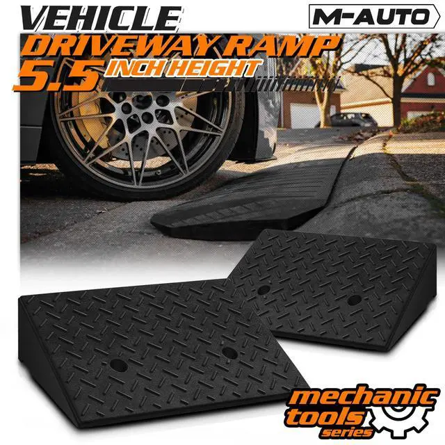 Alt view image 2 of 7 - Heavy-Duty Rubber Threshold Ramp for Driveway Curb & Loading Dock - 5.5" Height for Cars, Motorcycles & Warehouses (19.5" L x 14" W) 2 Pcs