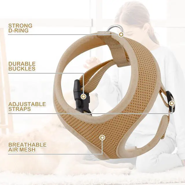 Alt view image 4 of 7 - Dog Harness for Small Sized Dog, Soft Puppy Padded Vest for Walking, Running, Training - Light Brown, S