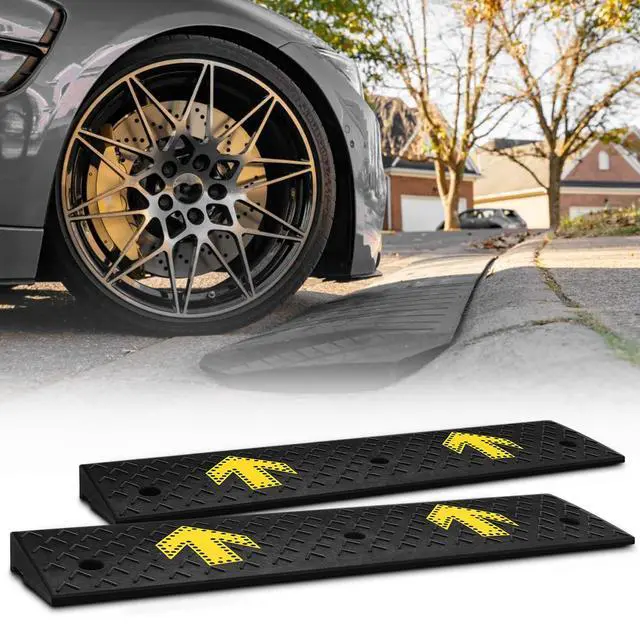 Main image of Heavy-Duty Rubber Threshold Ramp for Driveway Curb & Loading Dock - 2" Height for Cars, Motorcycles & Warehouses (37.5" L x 10" W)