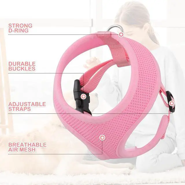 Alt view image 4 of 7 - Dog Harness for Small Sized Dog, Soft Puppy Padded Vest for Walking, Running, Training - Pink, S