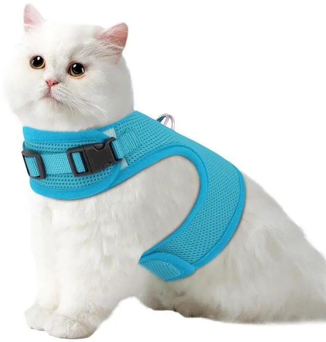 Main image of Soft Cat Harness for Walking Escape Proof and Travel, Kitten Adjustable Breathable Vest Harness - Sky Blue, L