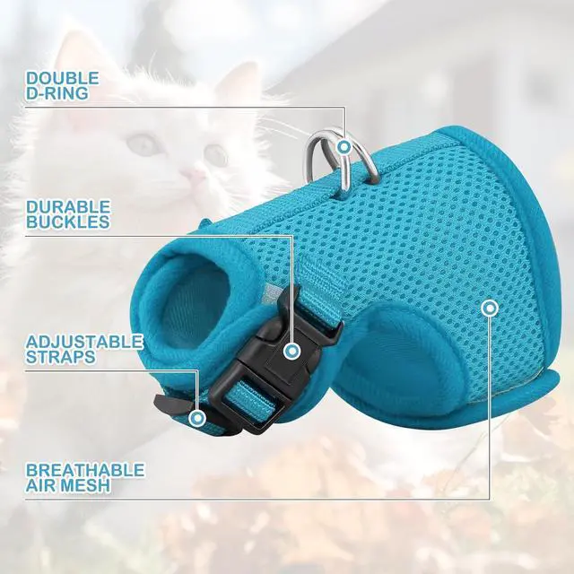 Alt view image 4 of 7 - Soft Cat Harness for Walking Escape Proof and Travel, Kitten Adjustable Breathable Vest Harness - Sky Blue, L
