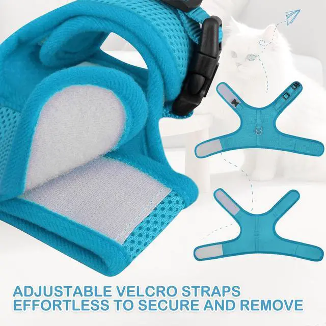 Alt view image 5 of 7 - Soft Cat Harness for Walking Escape Proof and Travel, Kitten Adjustable Breathable Vest Harness - Sky Blue, L